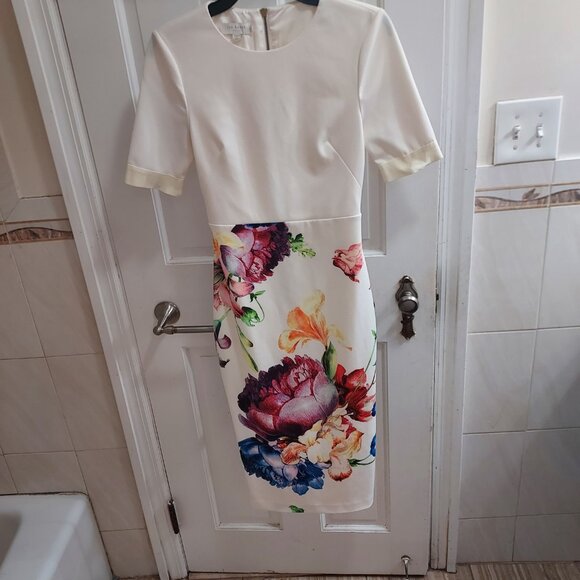 Ted Baker White Midi Floral Aldora Bodycon Dress - Picture 4 of 10